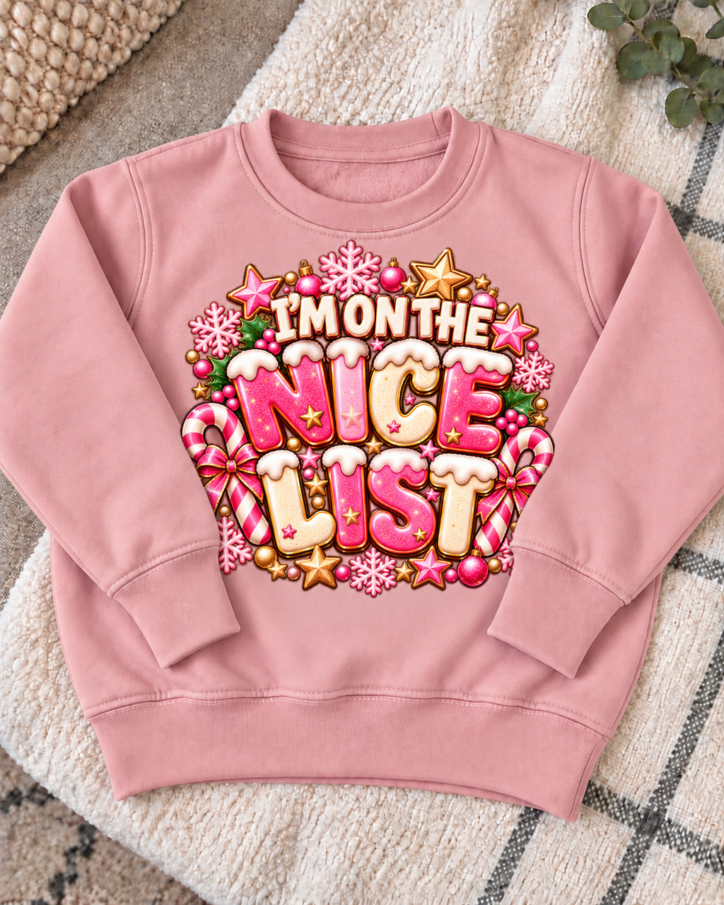 Pink Nice List Christmas Jumper