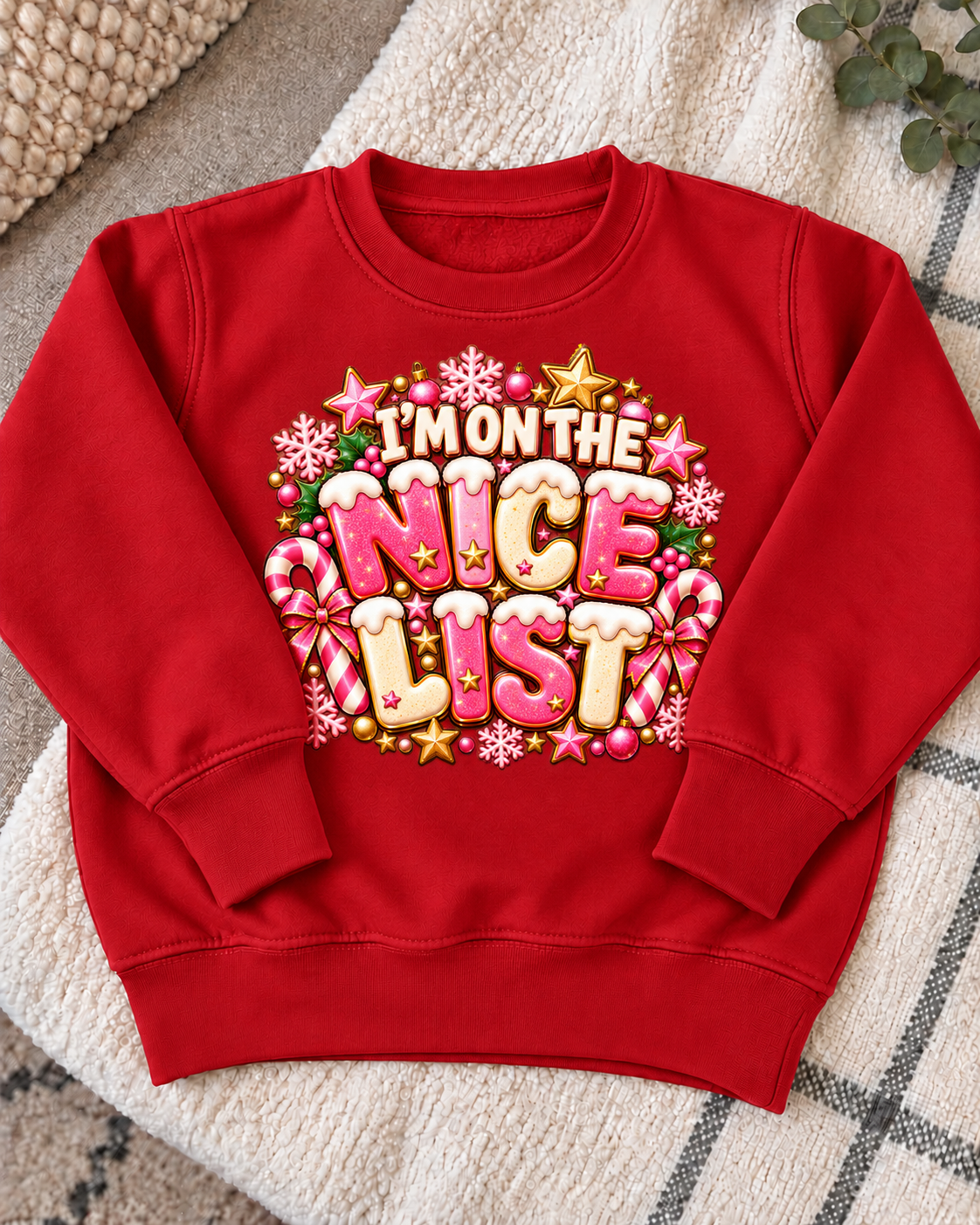 Pink Nice List Christmas Jumper