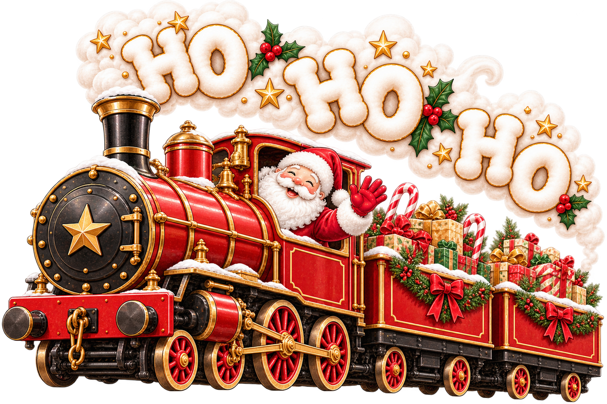 Original Mini and Wild Christmas steam train print artwork