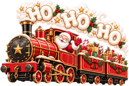 Original Mini and Wild Christmas steam train print artwork