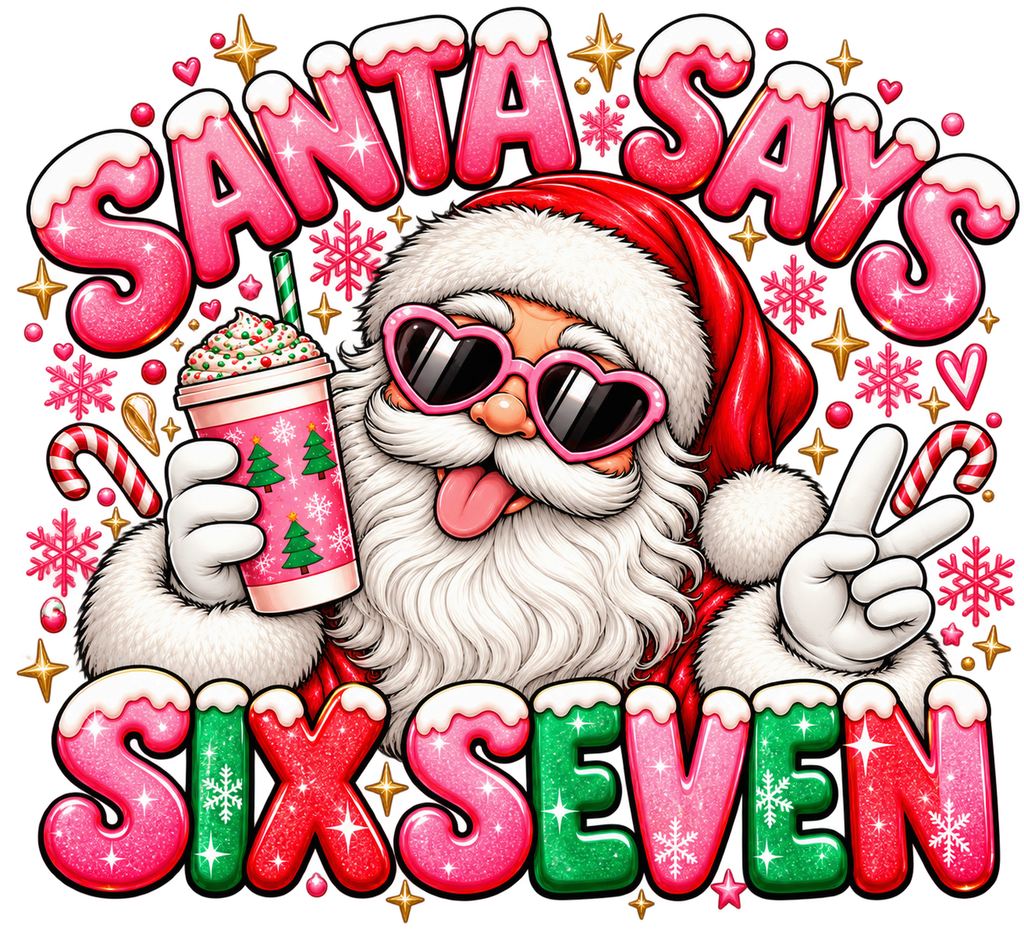 Original Mini and Wild Girly Santa Says Six Seven festive print artwork