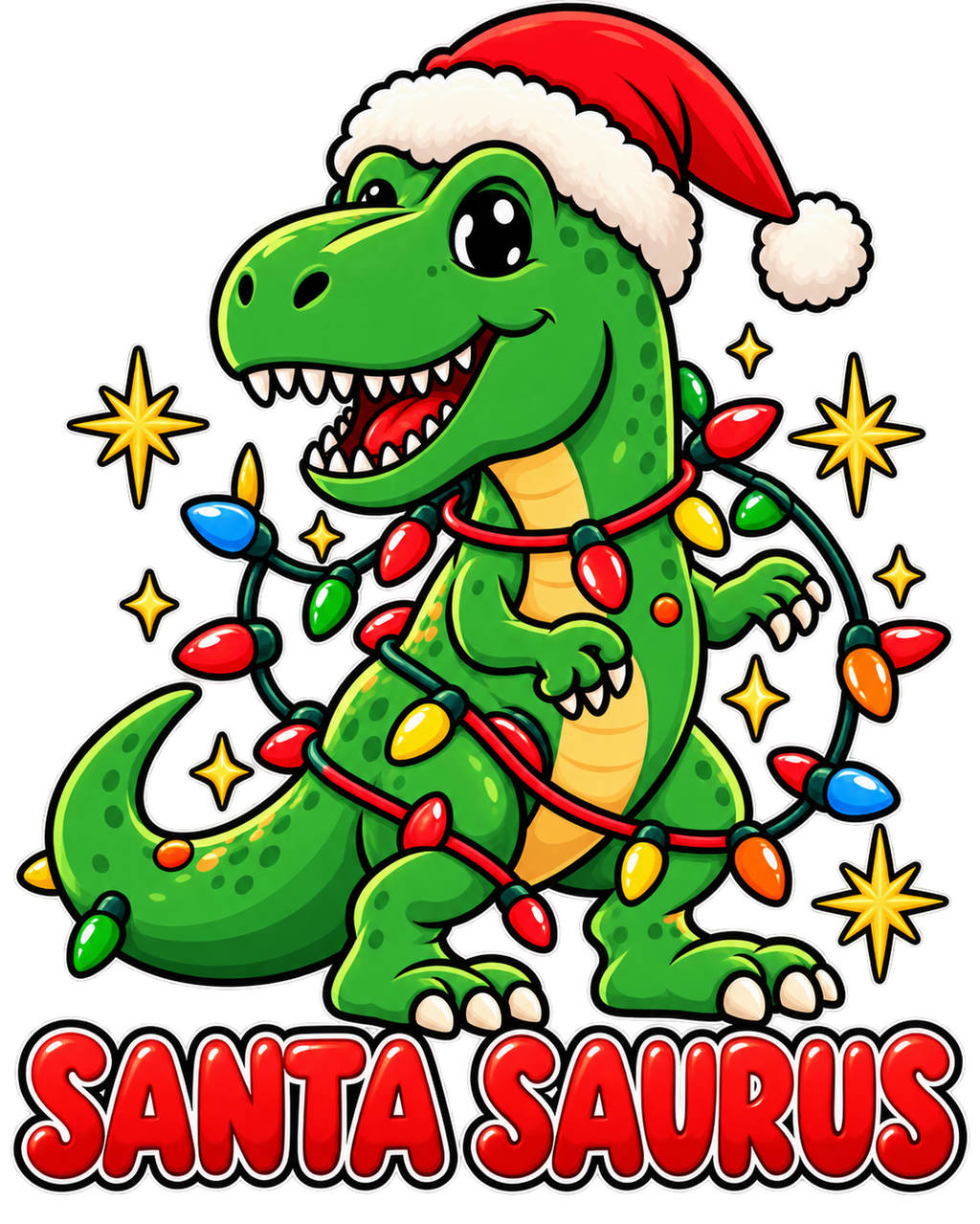 Original Mini and Wild Santa Saurus dinosaur Christmas print artwork