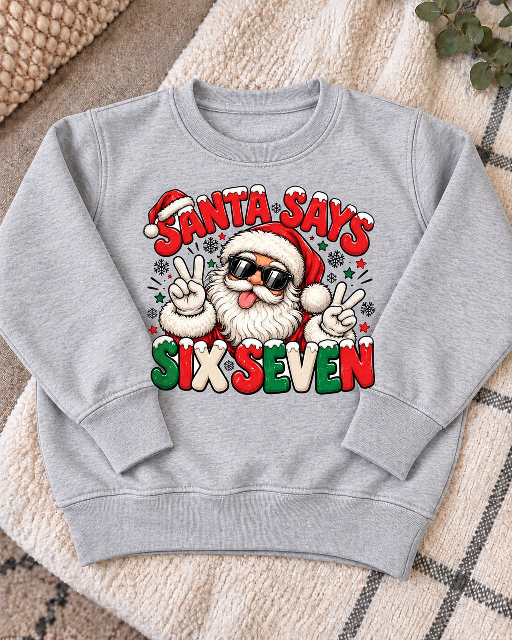 Santa Says Six Seven jumper - light grey flat lay